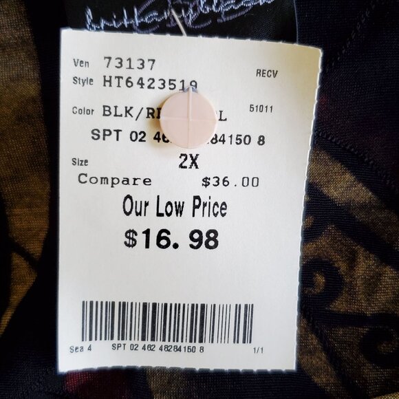 Brittany Black Women's 2X Tunic Top Multicolor Swirl Design Beaded 3/4 Sleeve - Picture 10 of 11